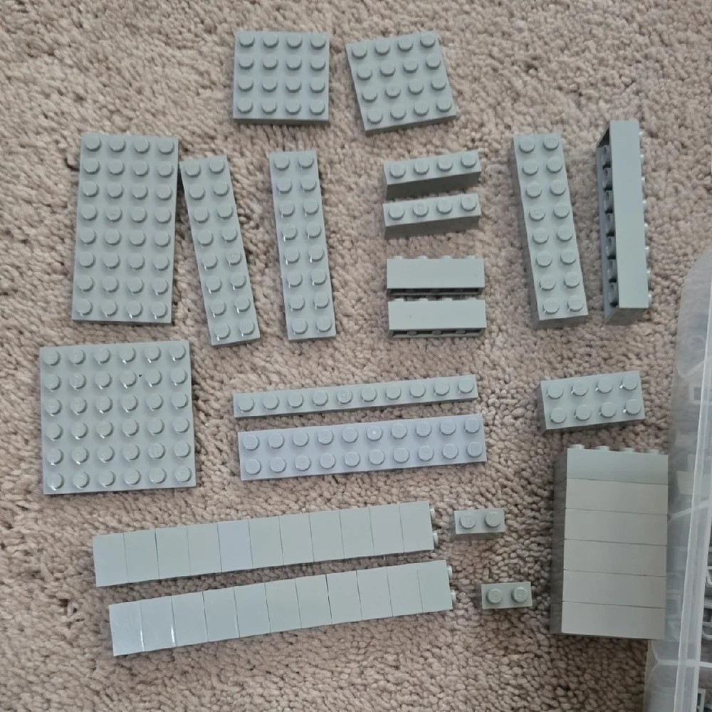LEGO Various Light Gray Pieces and Parts with Plastic Storage Organizer